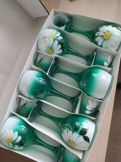 Подарочный набор фужеров и рюмок. Ручная роспись