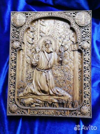 Икона из дерева,ясень,Святой Серафим Саровский