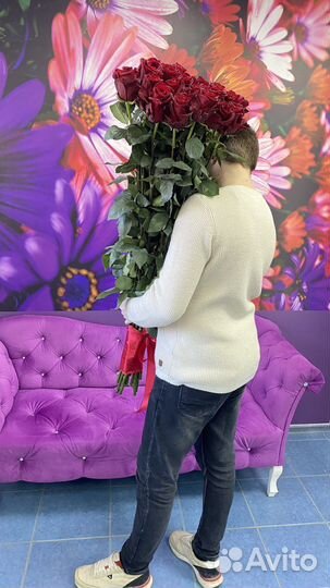 Красные розы 1метр