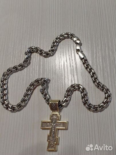 Мужская серебряная цепь с крестом