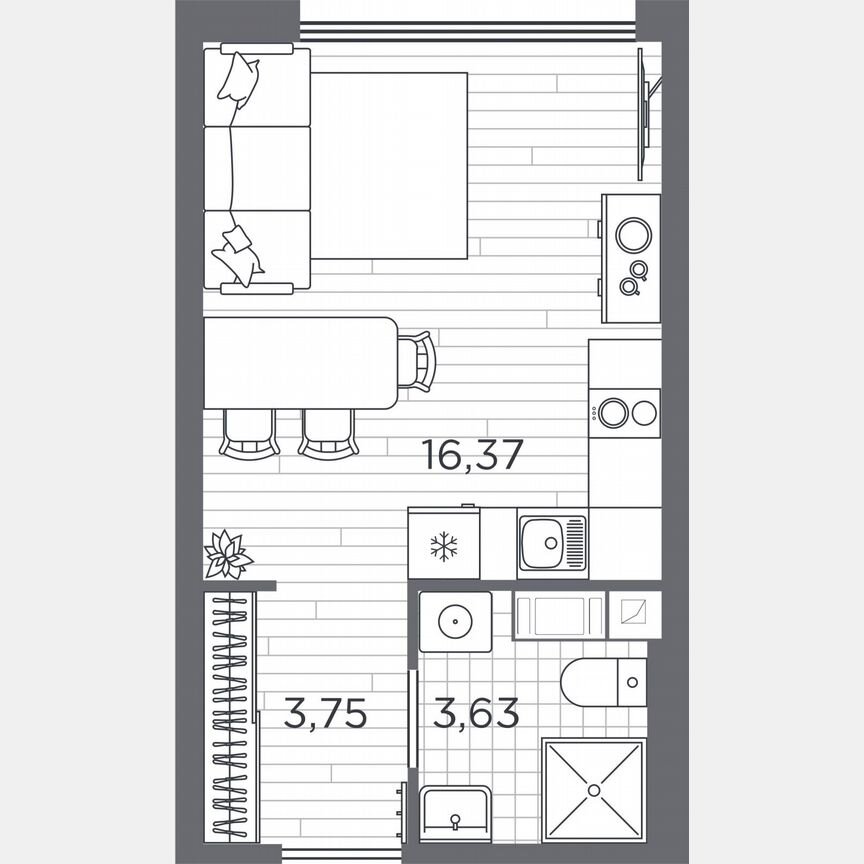 Квартира-студия, 23,8 м², 3/5 эт.
