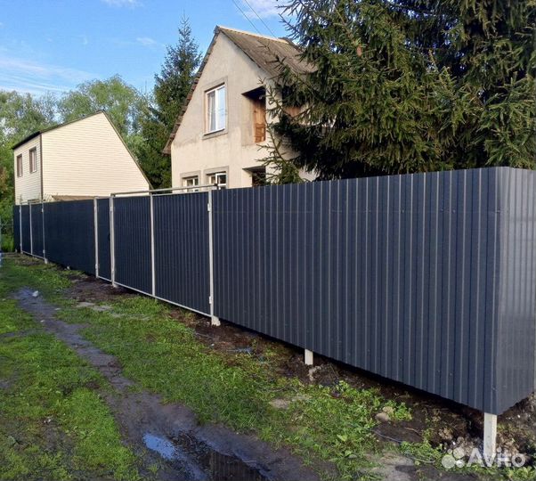 Забор 20 м с воротами 4 м, калиткой - под ключ