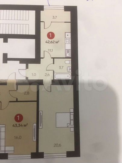 1-к. квартира, 43,3 м², 8/9 эт.
