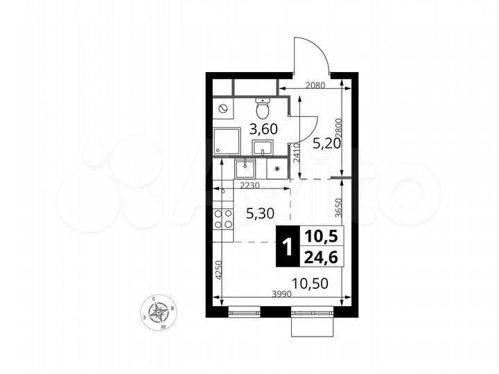 Квартира-студия, 24,6 м², 16/17 эт.