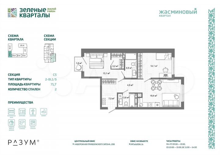 2-к. квартира, 71,7 м², 4/25 эт.