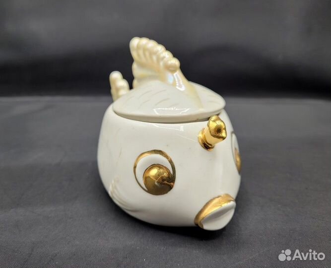 Сахарница шкатулка Золотая Рыбка фарфор Сысерть
