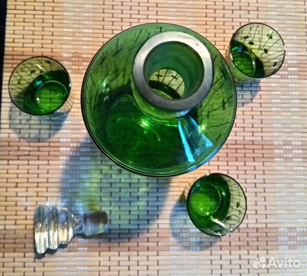 Графины и фужеры советские СССР зеленое стекло