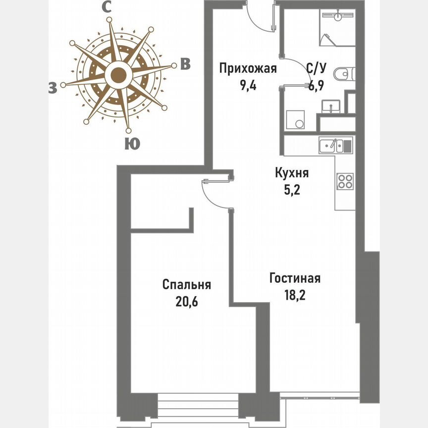 1-к. квартира, 60,3 м², 2/15 эт.