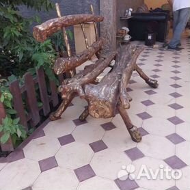 Мастерская - Рубленные стол и лавки из бревен
