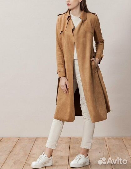 Пальто тренч нежная натуральная замша