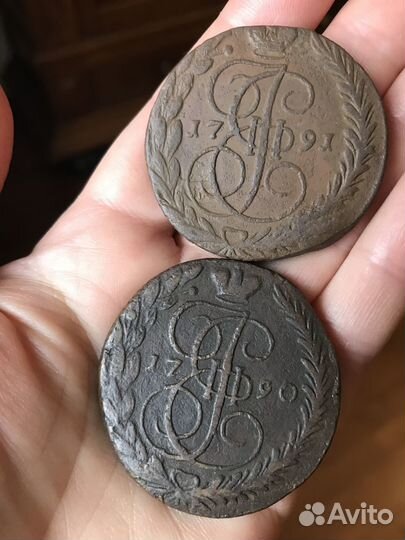 Монеты 5 копеек Екатерины 2, 1790 - 1792 ам