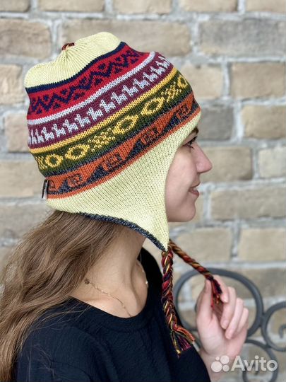 Женская шапка Перу шерсть альпака Чульо цвет серый