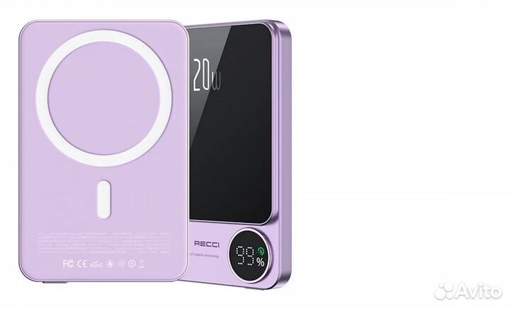 Внешний аккумулятор с беспроводной зарядкой Recci