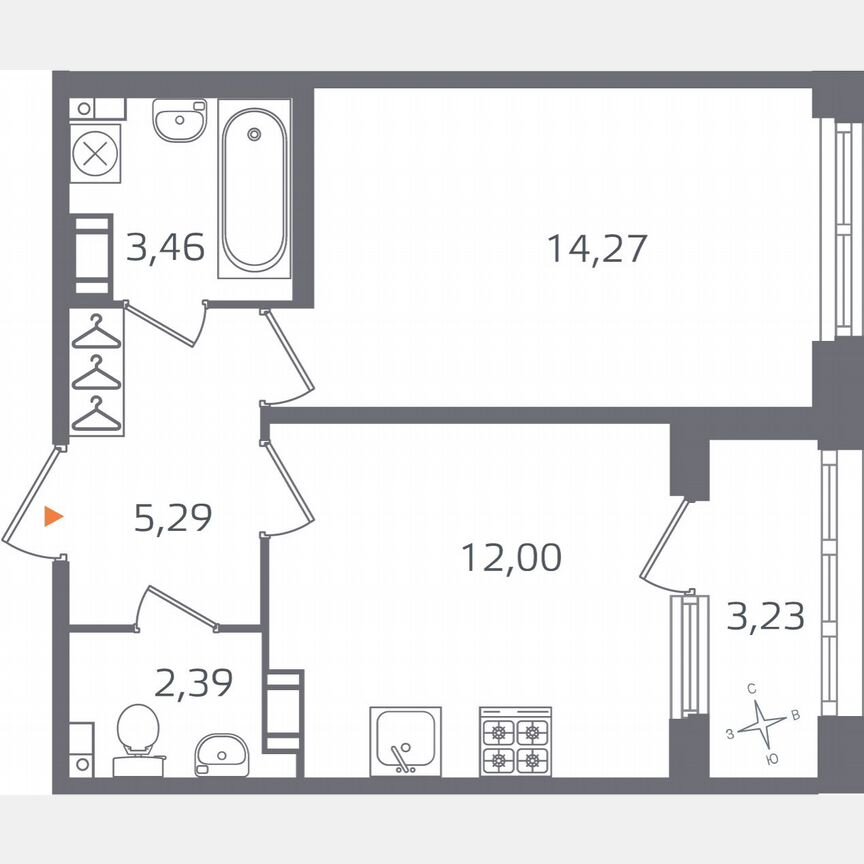 1-к. квартира, 39 м², 5/16 эт.