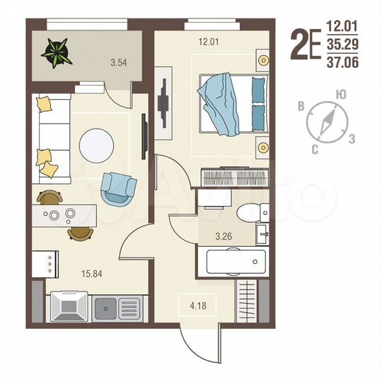 1-к. квартира, 37,1 м², 3/10 эт.