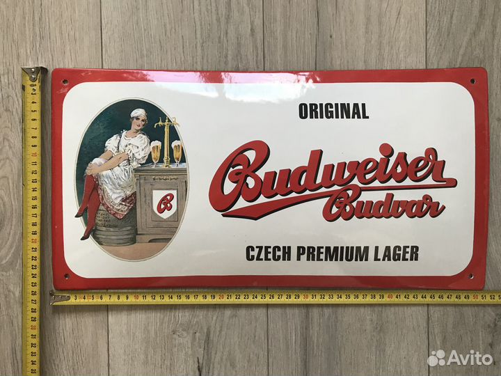 Табличка пиво Budweiser эмаль большая