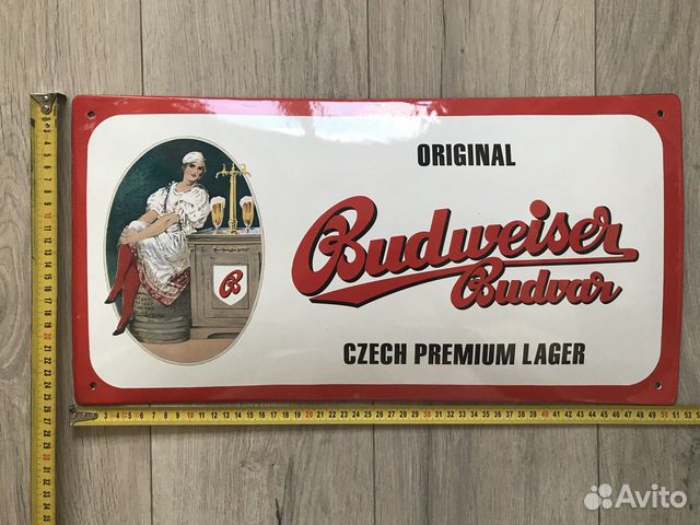 Табличка пиво Budweiser эмаль большая