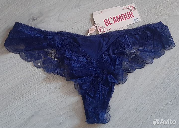 Новые темно-синие женские трусы с кружевом 46-48