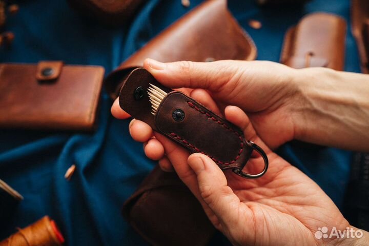 Брелок для ключей, натуральная кожа