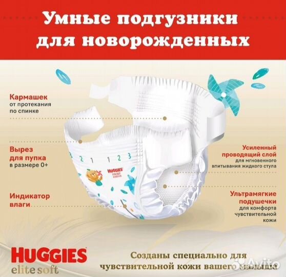 Подгузники Huggies Elite Soft (1) 3-5 кг, 90 шт