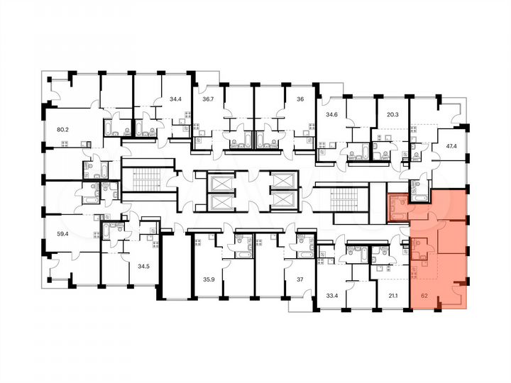 2-к. квартира, 62 м², 16/32 эт.