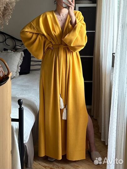 Кимоно, платье, кардиган, горчичный флис