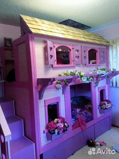 Детская двухярусная кровать домик замок