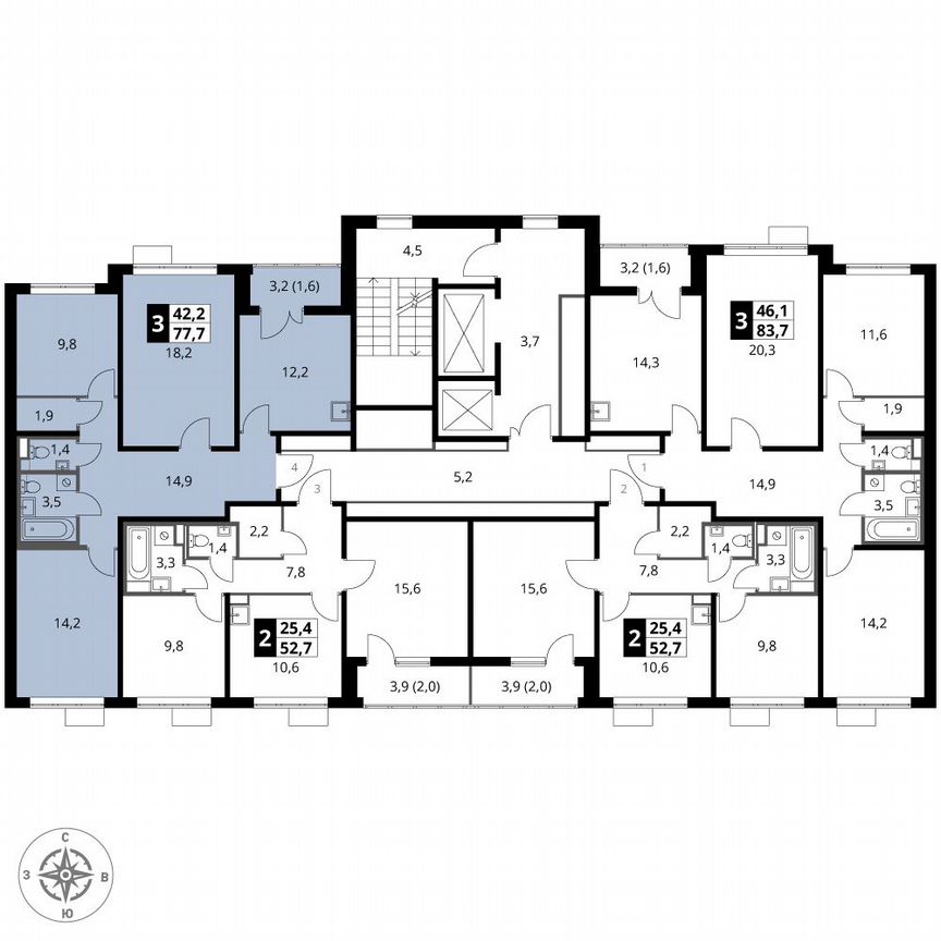 3-к. квартира, 77,7 м², 2/9 эт.