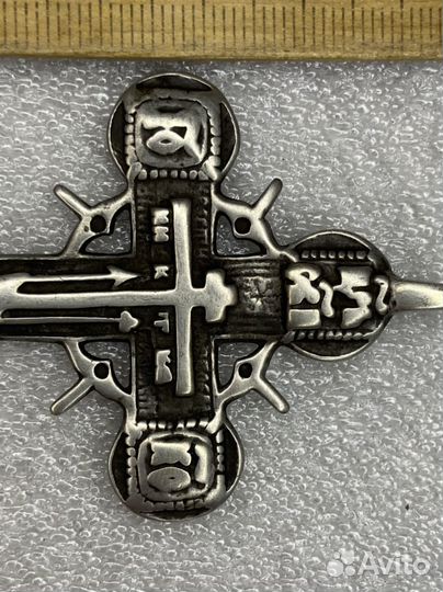 Старинный крест распятие Штурвал 18 век Серебро