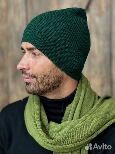 Перуанская мужская шапка из 100 % шерсти Классик цвет зеленый