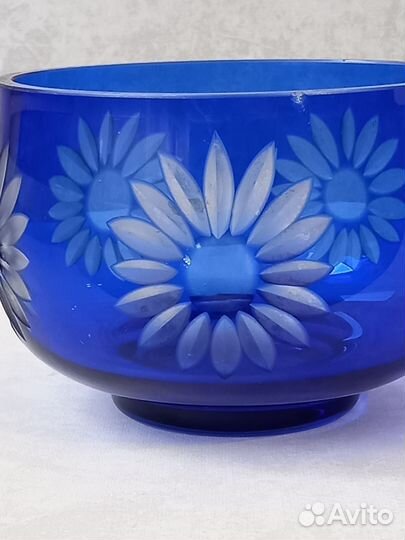 Ваза конфетница СССР синее стекло