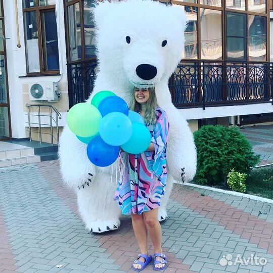 Белый мишка поздравление/Ростовая кукла/Аниматор