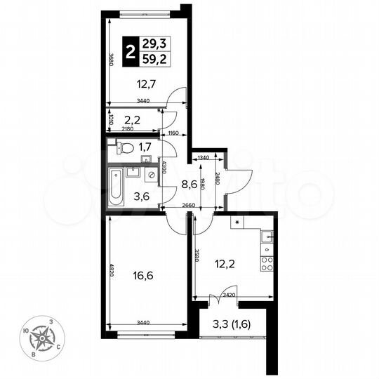 2-к. квартира, 59,2 м², 17/24 эт.