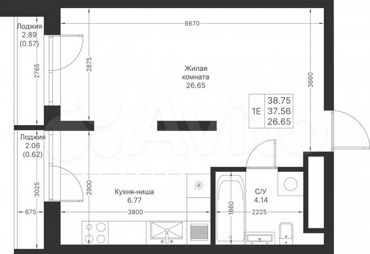 Квартира-студия, 38,8 м², 7/24 эт.