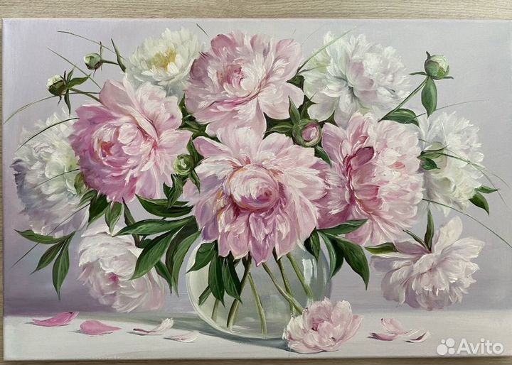 Картина масло букет пионов