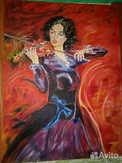 Картина маслом Любовь Успенская, Скрипачка, Старец