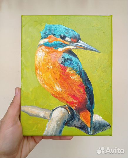 Картина с птичкой, яркая картина маслом 20/15 см