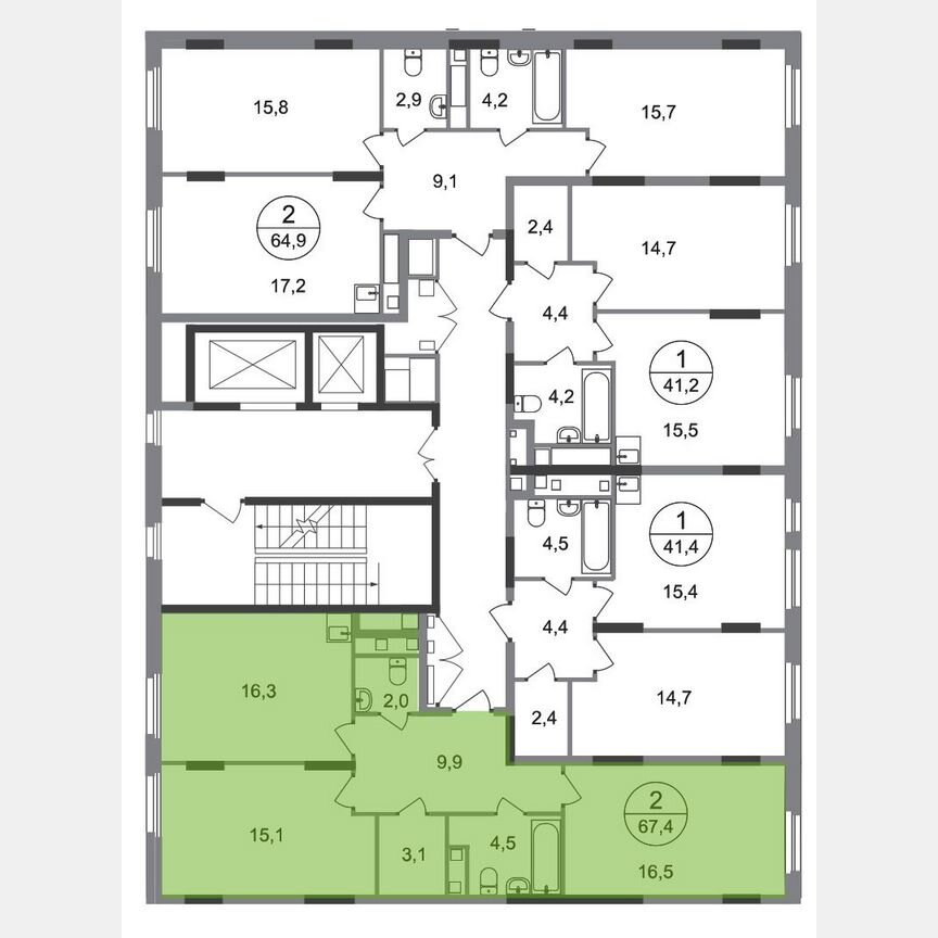 2-к. квартира, 67,4 м², 11/17 эт.