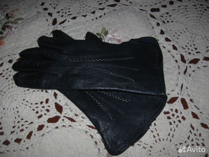 Перчатки винтажные женские кожа Европа синие