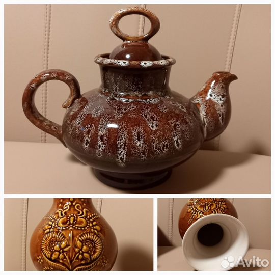 Чайник доливочный, вазочка керамика СССР