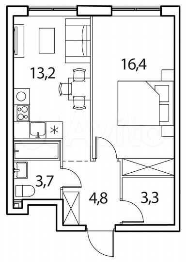 1-к. квартира, 41,4 м², 12/17 эт.