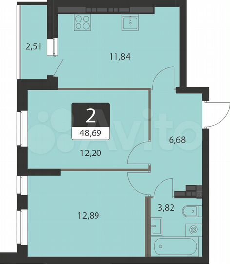 2-к. квартира, 48,7 м², 11/16 эт.