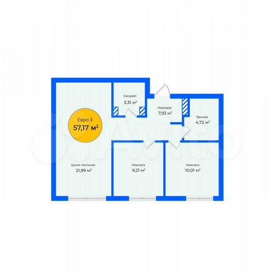 2-к. квартира, 57,2 м², 5/23 эт.