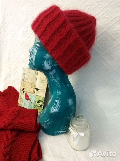 Вязаная шапка такори бини мохер ангора