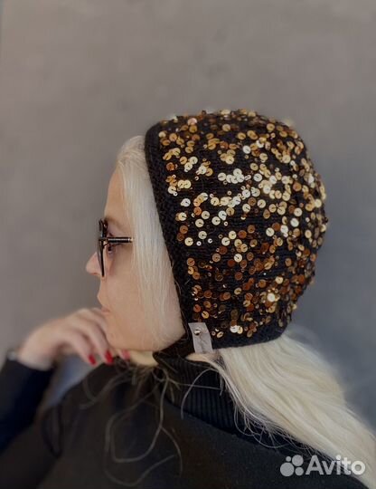 Чепчик пайетки и пух норки
