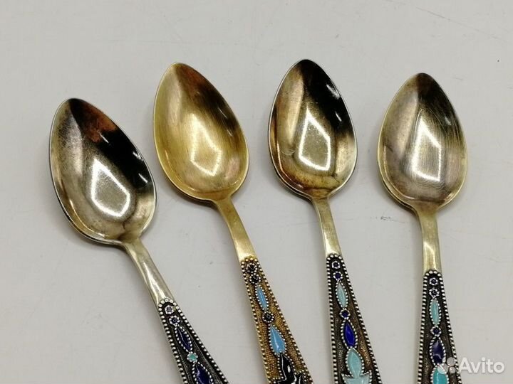 Ложка кофейная эмаль серебро 875 Звезда лю1