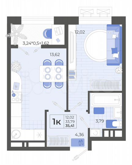 1-к. квартира, 35,4 м², 7/14 эт.