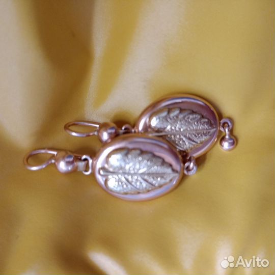 Золотые серьги СССР, самовар, 583проба