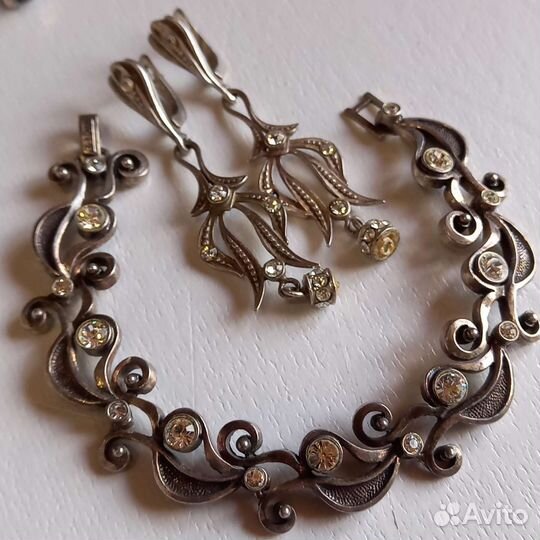 Серьги браслет мельхиор эмаль винтаж