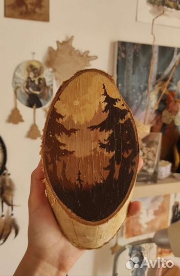 Картина на спиле дерева, ручная роспись
